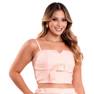Conjunto Feminino de Alfaiataria Rosa Calça + Cropped