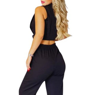 Conjunto de Alfaiataria Preto Calça + Cropped