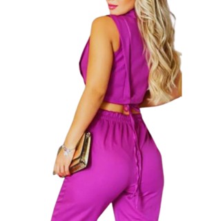 Conjunto de Alfaiataria Rosa Calça + Cropped