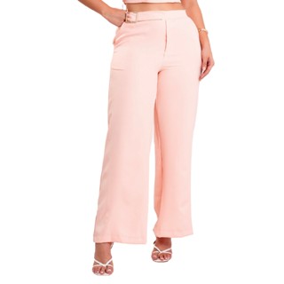 Conjunto Feminino de Alfaiataria Rosa Calça + Cropped