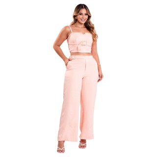 Conjunto Feminino de Alfaiataria Rosa Calça + Cropped