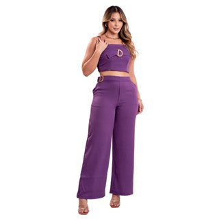 Conjunto Feminino de Alfaiataria Roxo Calça + Cropped,Lojas Ponza