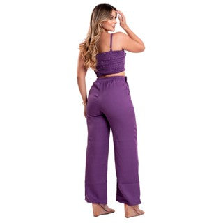 Conjunto Feminino de Alfaiataria Roxo Calça + Cropped,Lojas Ponza