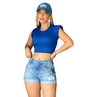 Blusa Feminina Gola Canoa Azul