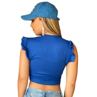 Blusa Feminina Gola Canoa Azul